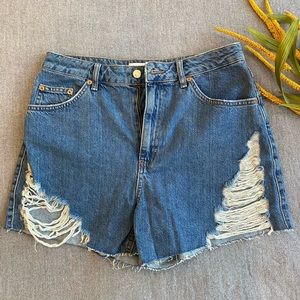 TOPSHOP High Waisted Denim Shorts Size 8